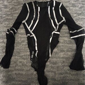 Black and White Striped Reflective Bodysuit